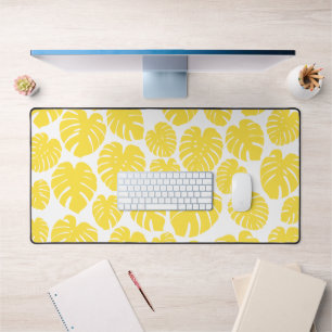 Monstera - Lemon Yellow and White Desk Mat