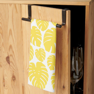 Monstera - Lemon Yellow and White Kitchen Towel