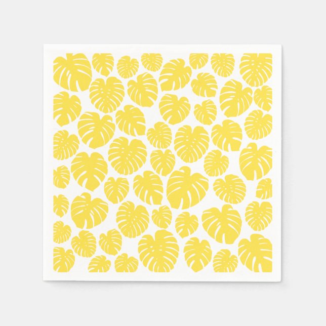 Monstera - Lemon Yellow and White Napkin (Front)