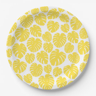Monstera - Lemon Yellow and White Paper Plate