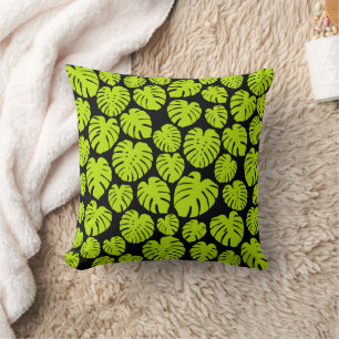 Monstera - Lime Green Throw Pillow