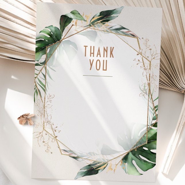 Monstera Mariage Carte de remerciements Vert & Or (Créateur téléchargé)