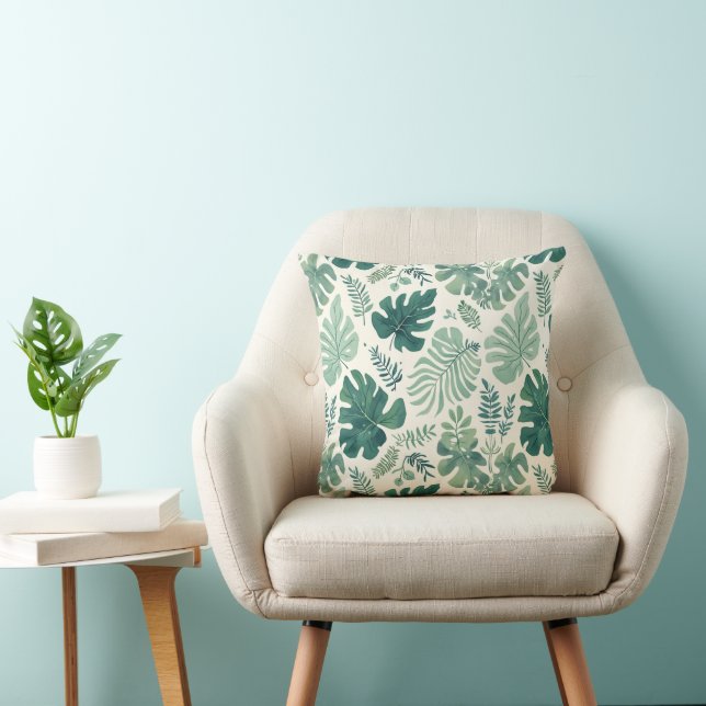 Monstera Mood – Tropical Leaf Throw Pillow (Chair)