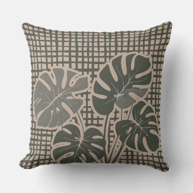 Monstera Moss Green Premium Throw Pillow (Front)