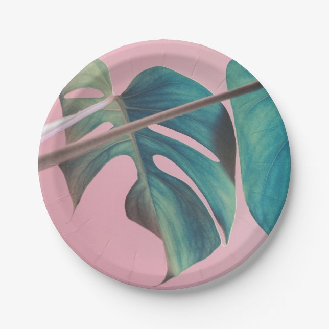 Monstera on Pink Paper Plate (Front)
