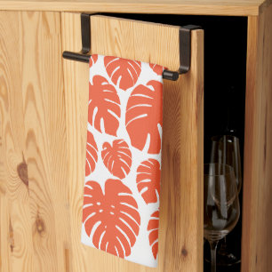 Monstera - Orange and White Kitchen Towel