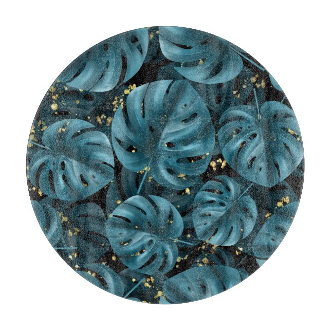 Monstera Palm, Golden Splash Seamless. Cutting Board (Front)