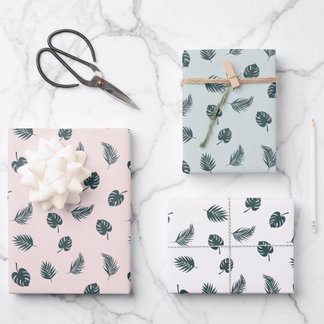 Monstera Palm Leaves Tropical Pattern Wrapping Paper Sheet (Front)