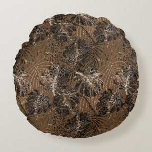 Monstera Palm Leo Animal Print Glam 1 Round Pillow