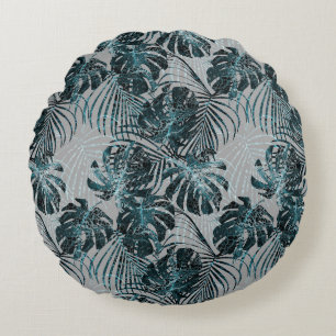 Monstera Palm Leo Animal Print Glam 2 Round Pillow