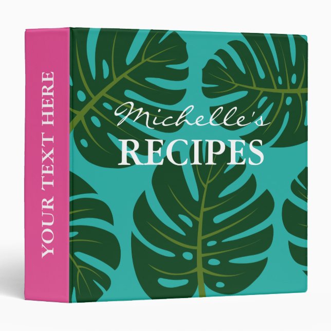 Monstera palm tree leaf kitchen recipe binder book (Front/Spine)