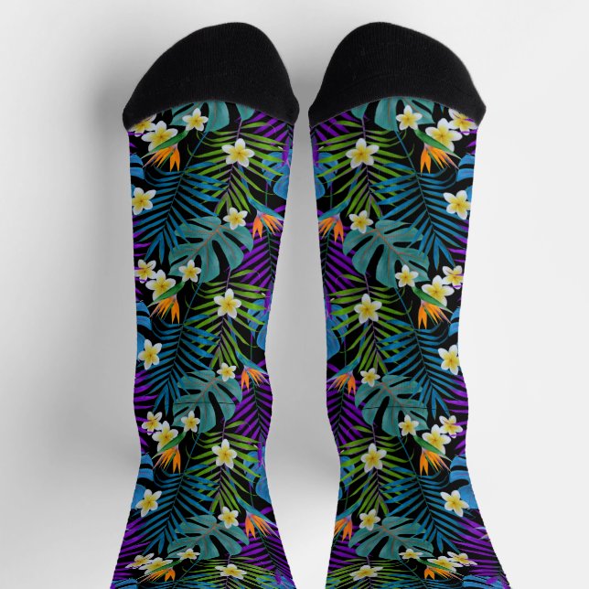 Monstera Palm Trees Plumeria Strelitzia Socks (Top)
