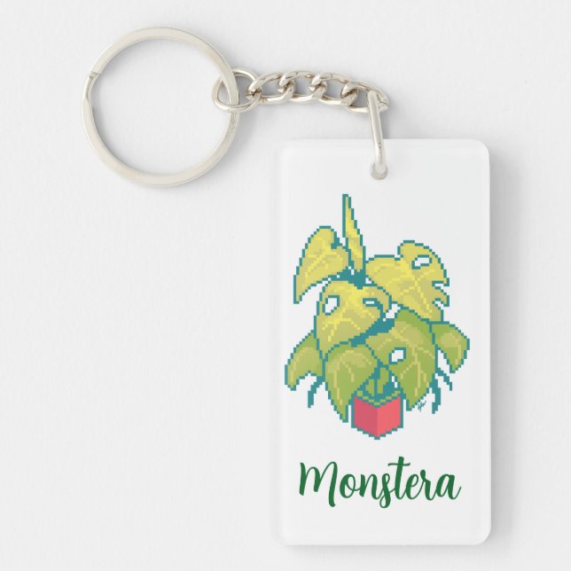 Monstera Pixelart, Pixel Art Keychain (Front)
