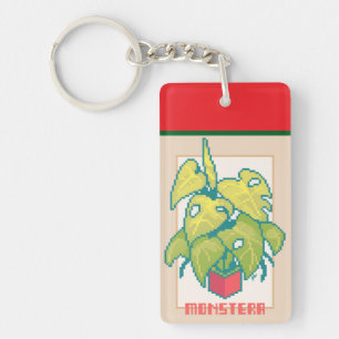 Monstera Pixelart, Pixel Art Keychain