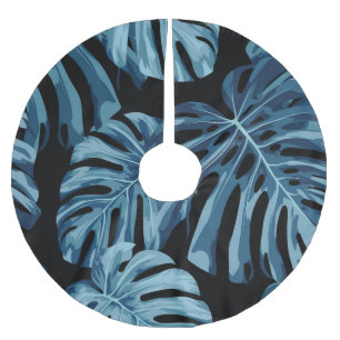 Monstera plant: blue leaves pattern. brushed polyester tree skirt