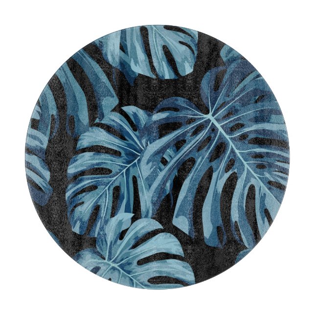 Monstera plant: blue leaves pattern. cutting board (Front)