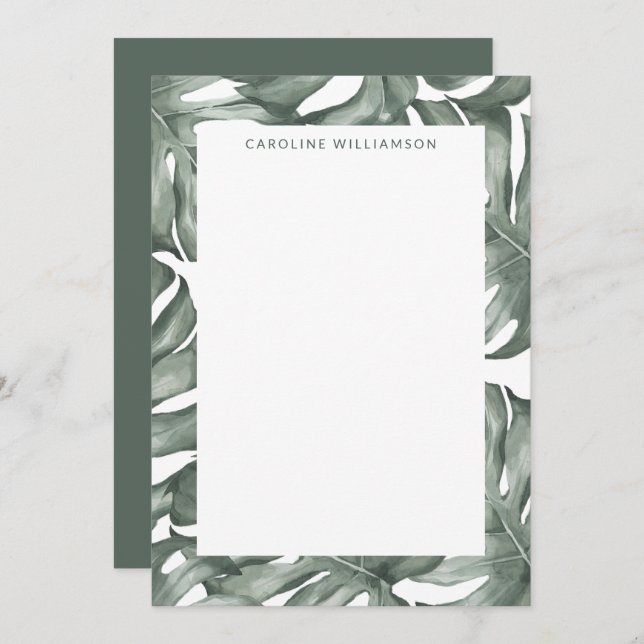 Monstera Plant Botanical Personalized Stationery Card (Front/Back)