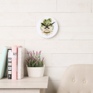 Monstera Plant in Coffee Mug Cozy Botanical Round Clock