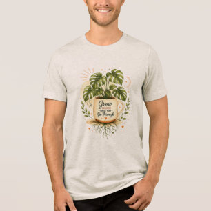 Monstera Plant in Coffee Mug Cozy Botanical Tri-Blend Shirt