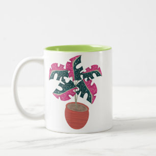 Monstera Plant Pink Green  Two-Tone Coffee Mug