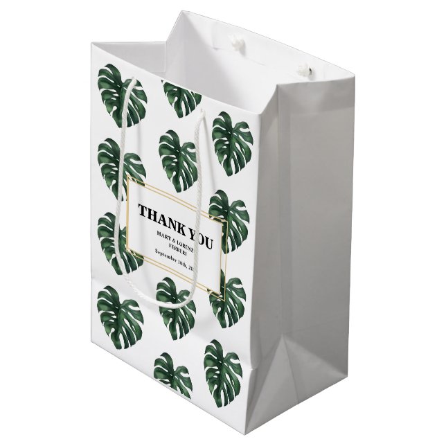 Monstera Thank you Wedding  Medium Gift Bag (Front Angled)