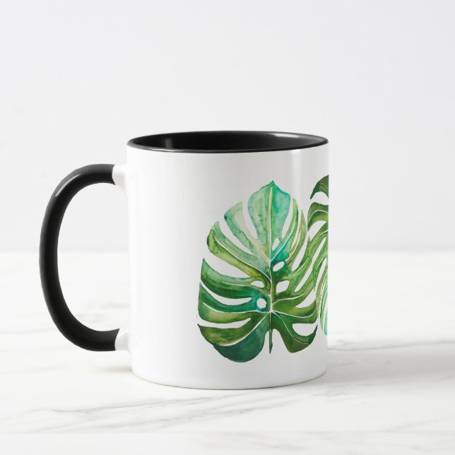 Monstera Trio Watercolor Leaves Cup (Left)