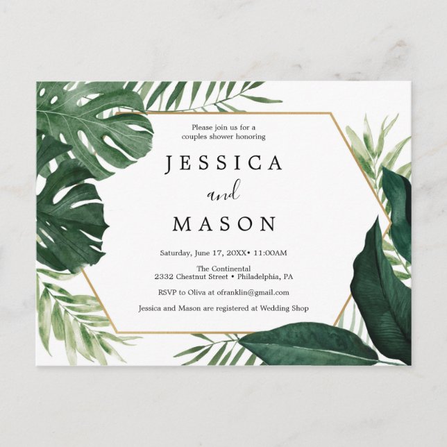 Monstera Tropical Couples Douche Invitation (Devant)