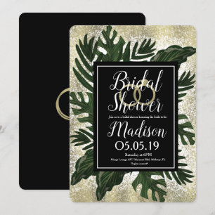 Monstera Tropical Faux Gold Splash Bridal Shower Invitation