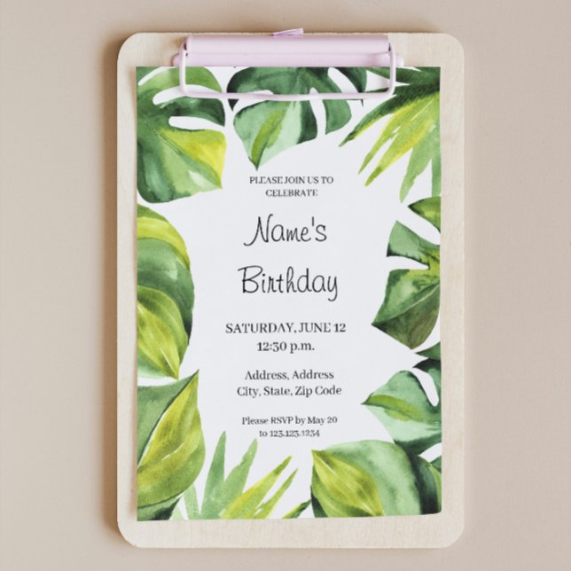 Monstera Tropical Jungle Birthday Party Invitation (Creator Uploaded)