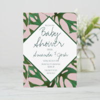 Monstera Tropical Leaf Pattern Baby Shower Invita
