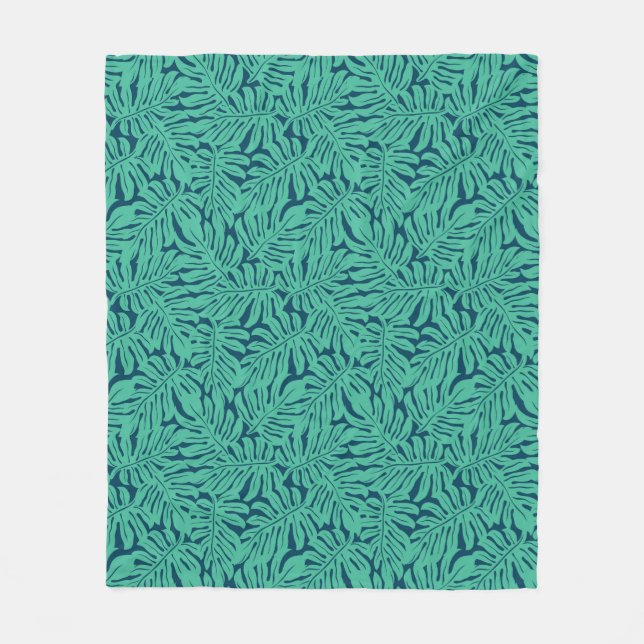 Monstera Tropical Leaf Pattern Fleece Blanket (Front)