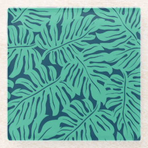 Monstera Tropical Leaf Pattern Glass Coaster