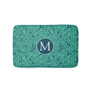 Monstera Tropical Leaf Pattern Monogram Bath Mat