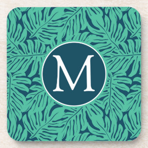 Monstera Tropical Leaf Pattern   Monogram Coaster
