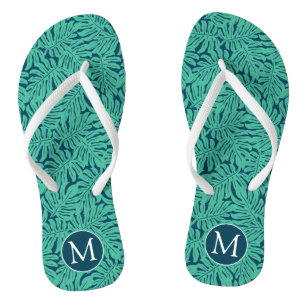 Monstera Tropical Leaf Pattern   Monogram Flip Flops