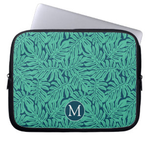 Monstera Tropical Leaf Pattern   Monogram Laptop Sleeve