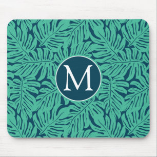 Monstera Tropical Leaf Pattern Monogram Mouse Pad