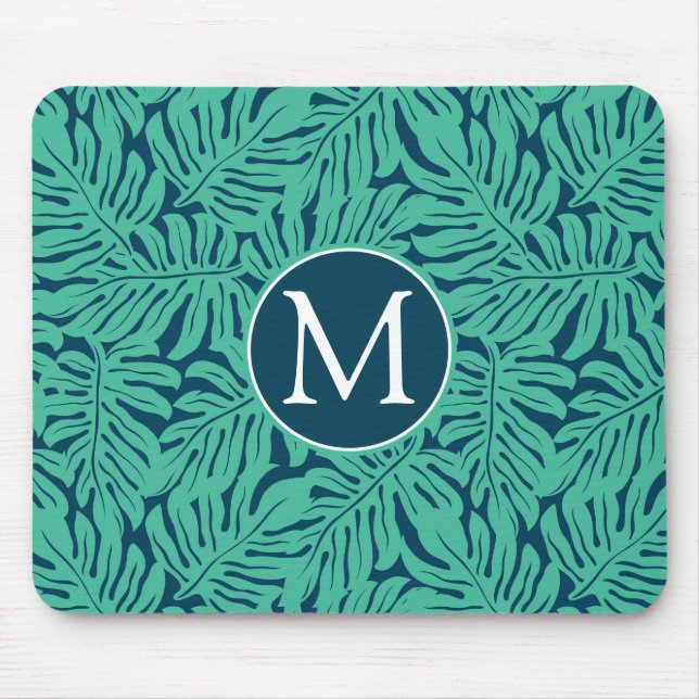 Monstera Tropical Leaf Pattern | Monogram Mouse Pad (Front)