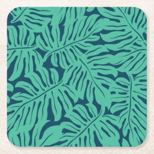 Monstera Tropical Leaf Pattern Square Paper Coaster