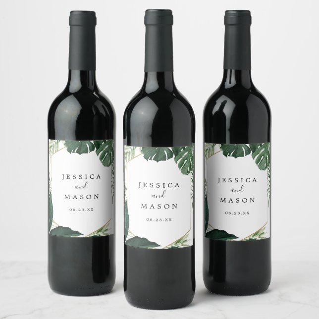 Monstera Tropical Mariage Étiquettes de vin (Bouteilles)