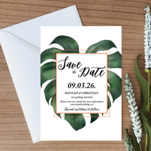 Monstera Tropical Palm Leaf Save the date Invitation