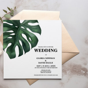 Monstera Tropical Palm Leaf Square Wedding Invitation