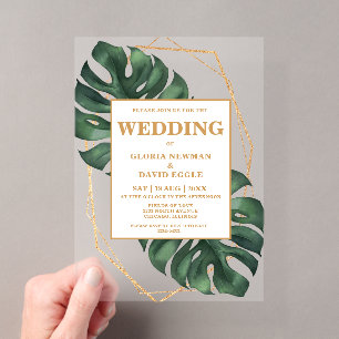 Monstera Tropical Palm Leaves Wedding  Acrylic Invitations