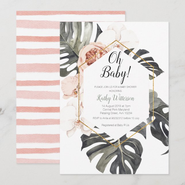 Monstera watercolor Baby Shower Invitation (Front/Back)
