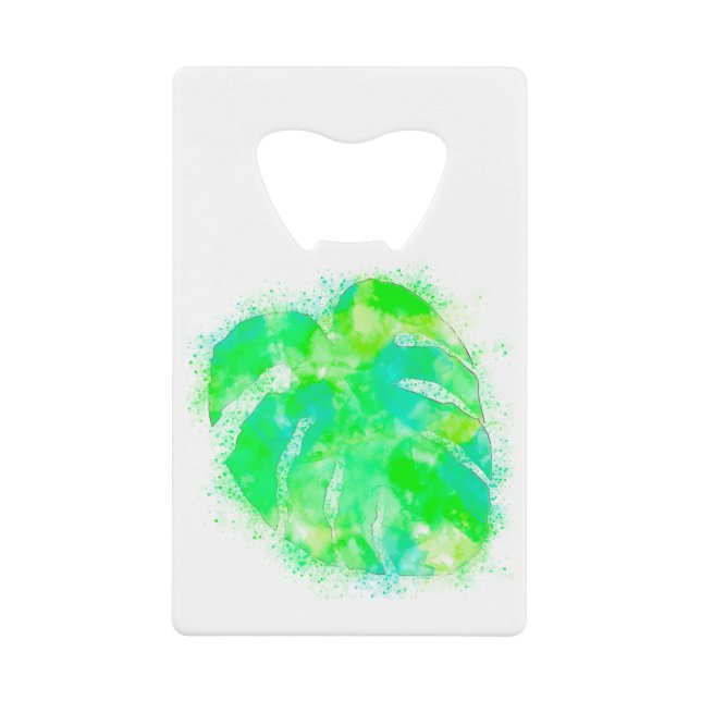 Monstera Watercolor Credit Card Bottle Opener (Front)