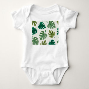 Monstera Watercolor: Green Seamless Texture. Baby Bodysuit