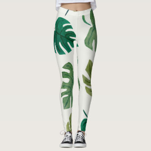 Monstera Watercolor: Green Seamless Texture. Leggings