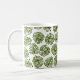 Monstera Watercolor Green Tropical Leaves Seamless Coffee Mug