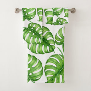 Monstera watercolor pattern bath towel set