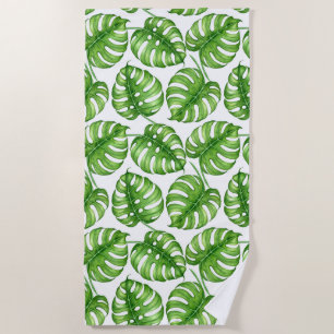 Monstera watercolor pattern beach towel